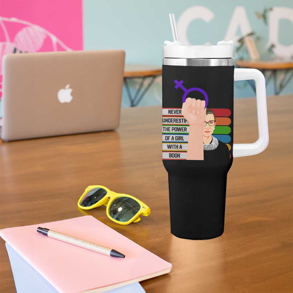 Feminist Tumbler With Handle Never Underestimate The Power Of A Girl With A Book RBG
