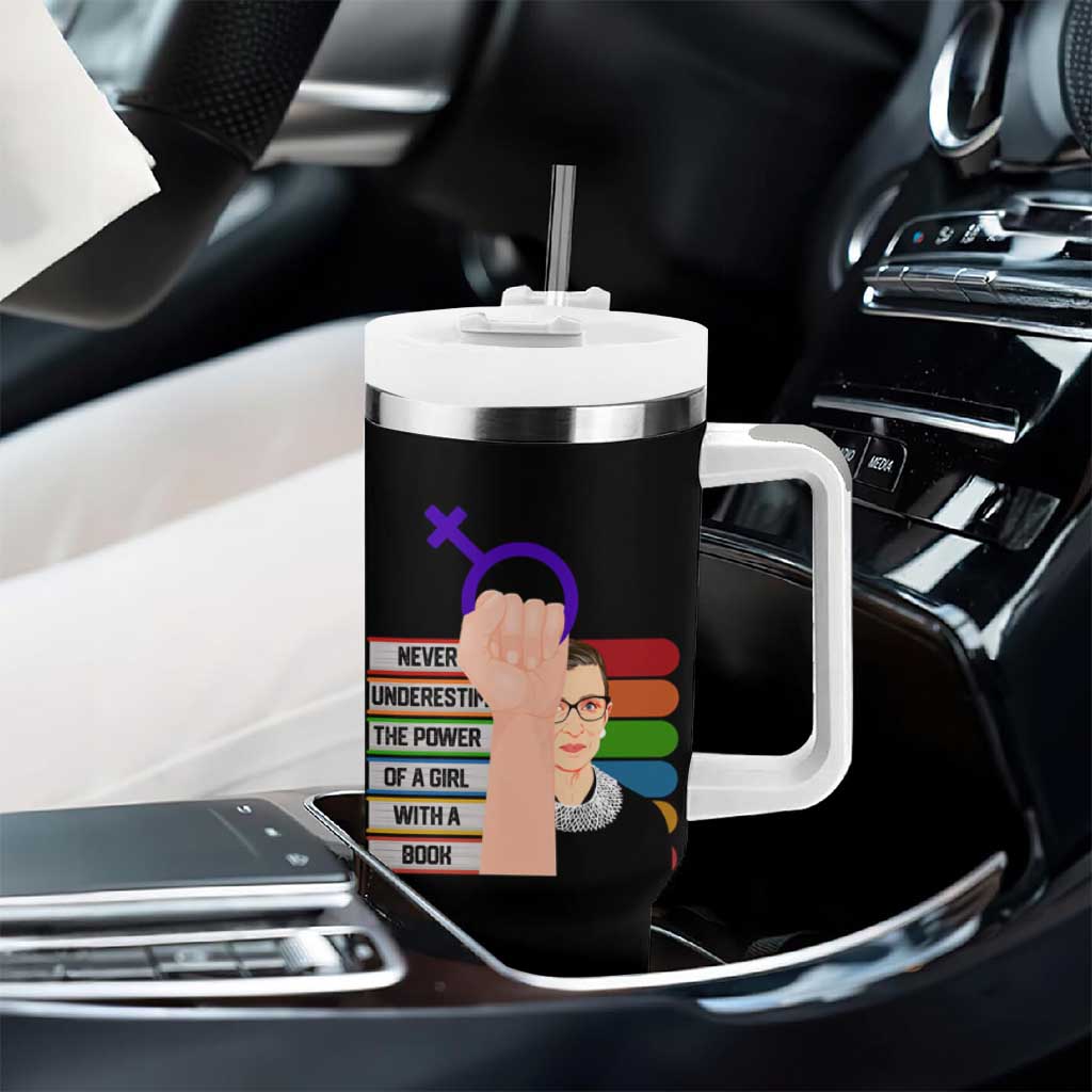 Feminist Tumbler With Handle Never Underestimate The Power Of A Girl With A Book RBG