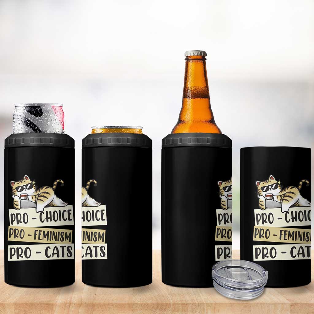 Feminist 4 in 1 Can Cooler Tumbler Pro Choice Pro Feminism Pro Cats Funny Cat Coffee