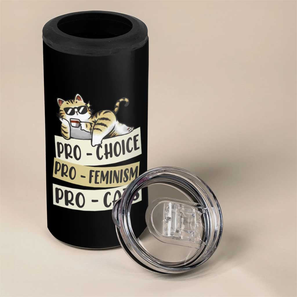 Feminist 4 in 1 Can Cooler Tumbler Pro Choice Pro Feminism Pro Cats Funny Cat Coffee