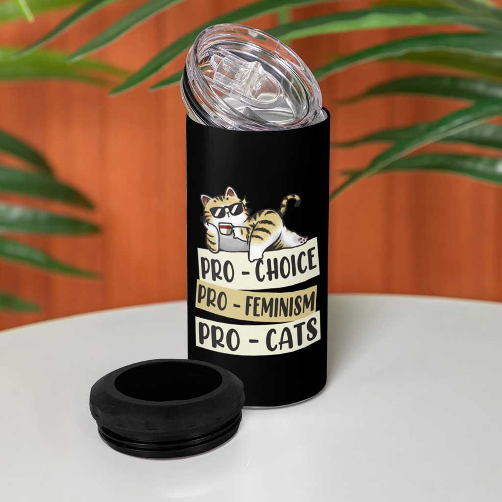 Feminist 4 in 1 Can Cooler Tumbler Pro Choice Pro Feminism Pro Cats Funny Cat Coffee