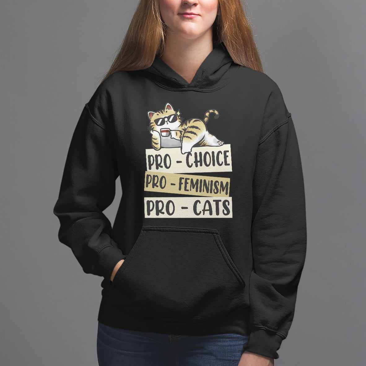 Feminist Hoodie Pro Choice Pro Feminism Pro Cats Funny Cat Coffee - Wonder Print Shop