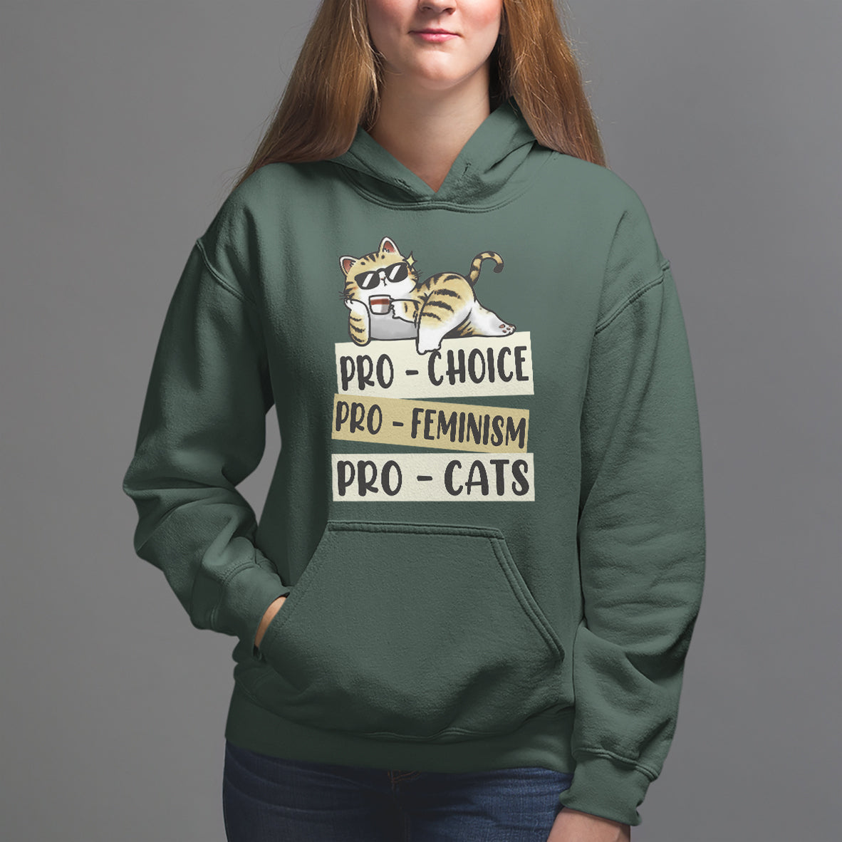 Feminist Hoodie Pro Choice Pro Feminism Pro Cats Funny Cat Coffee - Wonder Print Shop