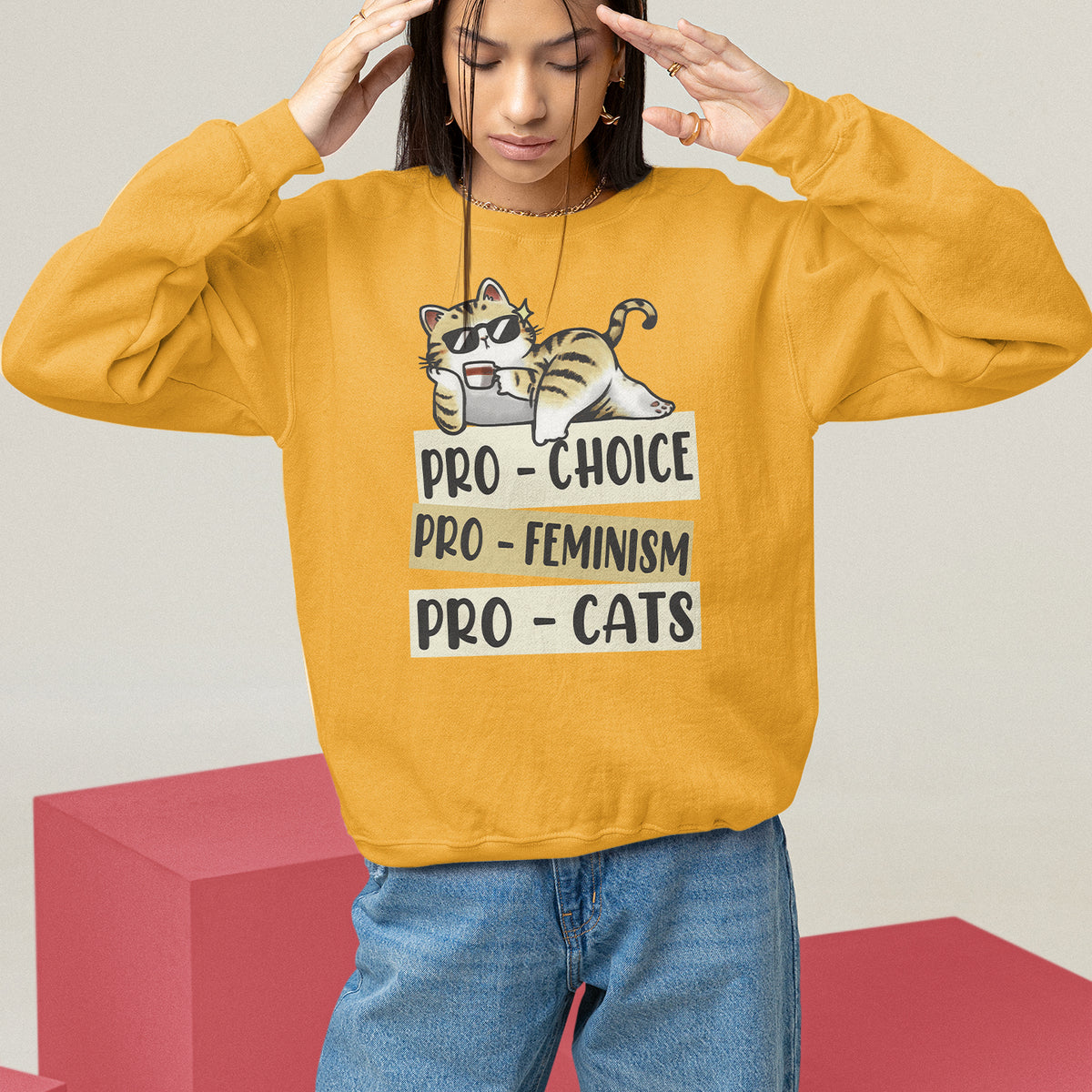 Feminist Sweatshirt Pro Choice Pro Feminism Pro Cats Funny Cat Coffee - Wonder Print Shop