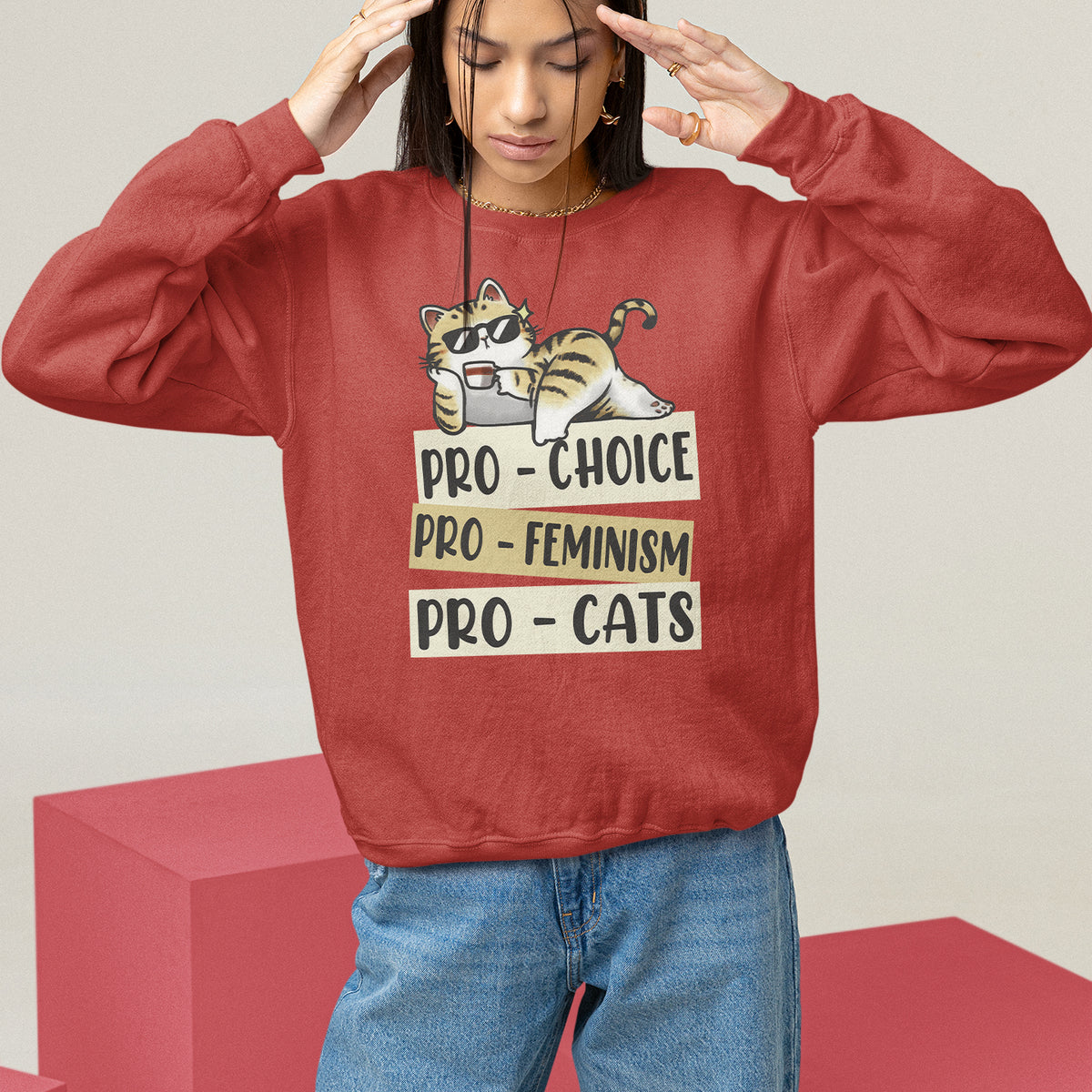 Feminist Sweatshirt Pro Choice Pro Feminism Pro Cats Funny Cat Coffee - Wonder Print Shop