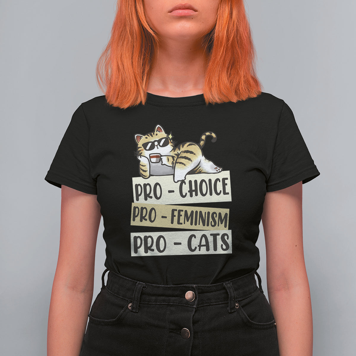 Feminist T Shirt For Women Pro Choice Pro Feminism Pro Cats Funny Cat Coffee - Wonder Print Shop