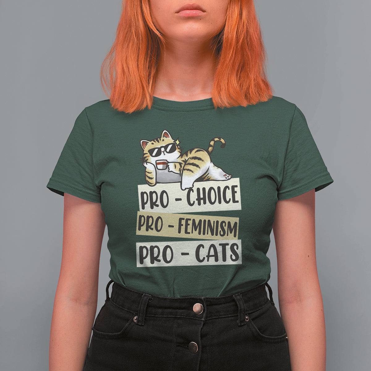 Feminist T Shirt For Women Pro Choice Pro Feminism Pro Cats Funny Cat Coffee - Wonder Print Shop