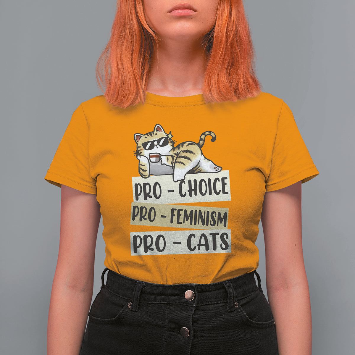 Feminist T Shirt For Women Pro Choice Pro Feminism Pro Cats Funny Cat Coffee - Wonder Print Shop