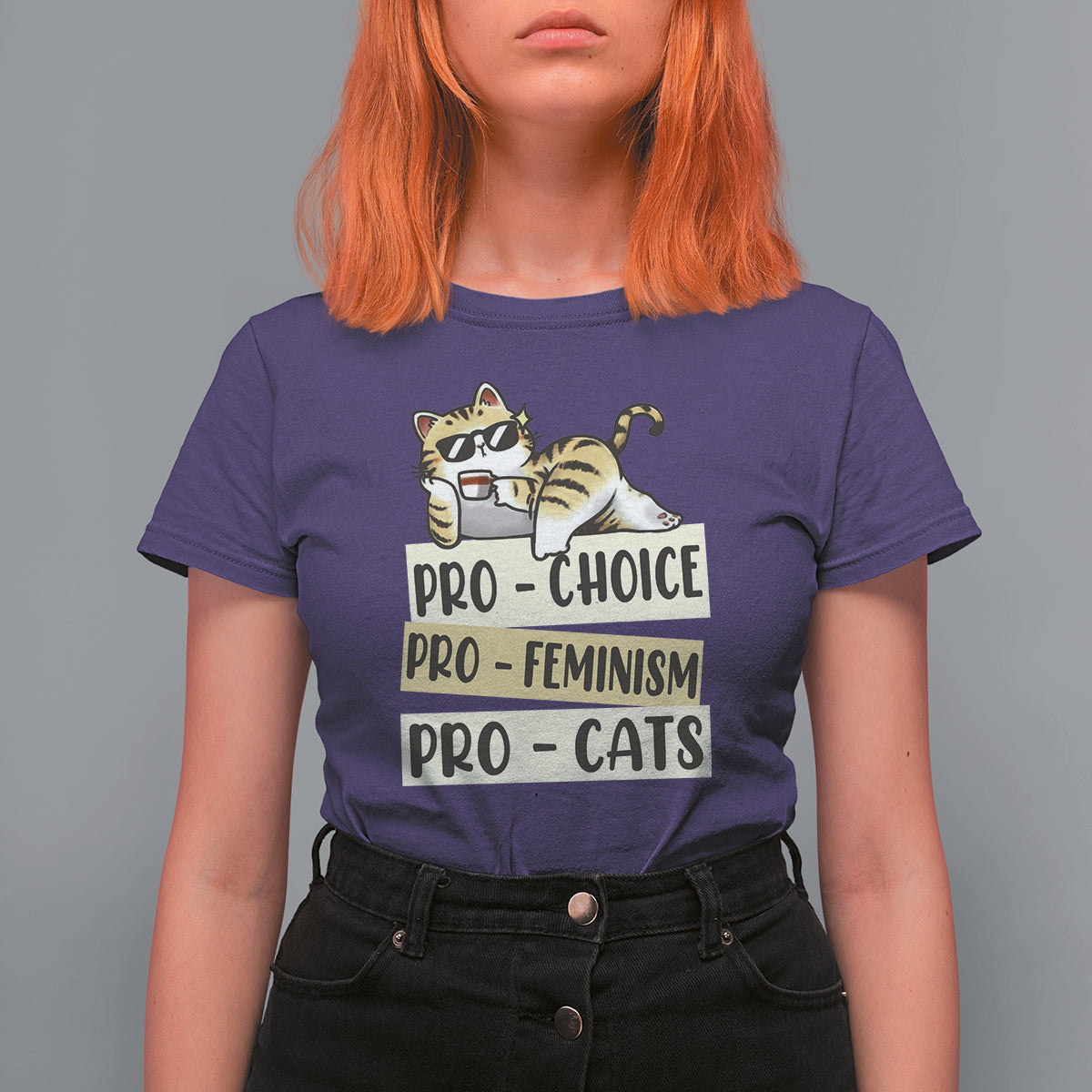 Feminist T Shirt For Women Pro Choice Pro Feminism Pro Cats Funny Cat Coffee - Wonder Print Shop