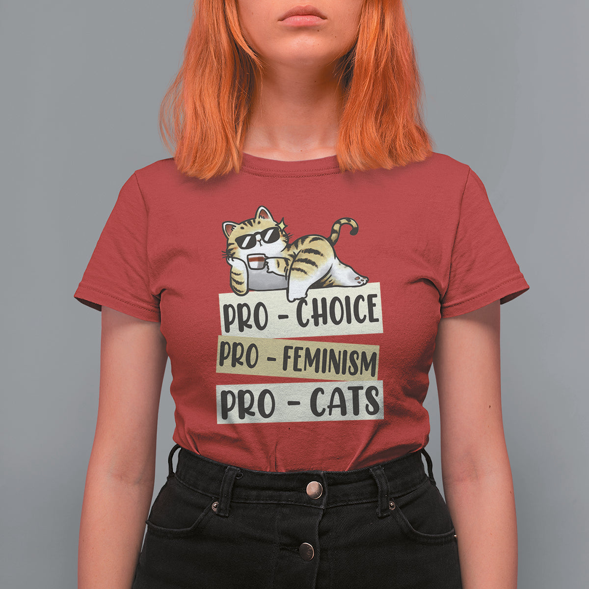 Feminist T Shirt For Women Pro Choice Pro Feminism Pro Cats Funny Cat Coffee - Wonder Print Shop