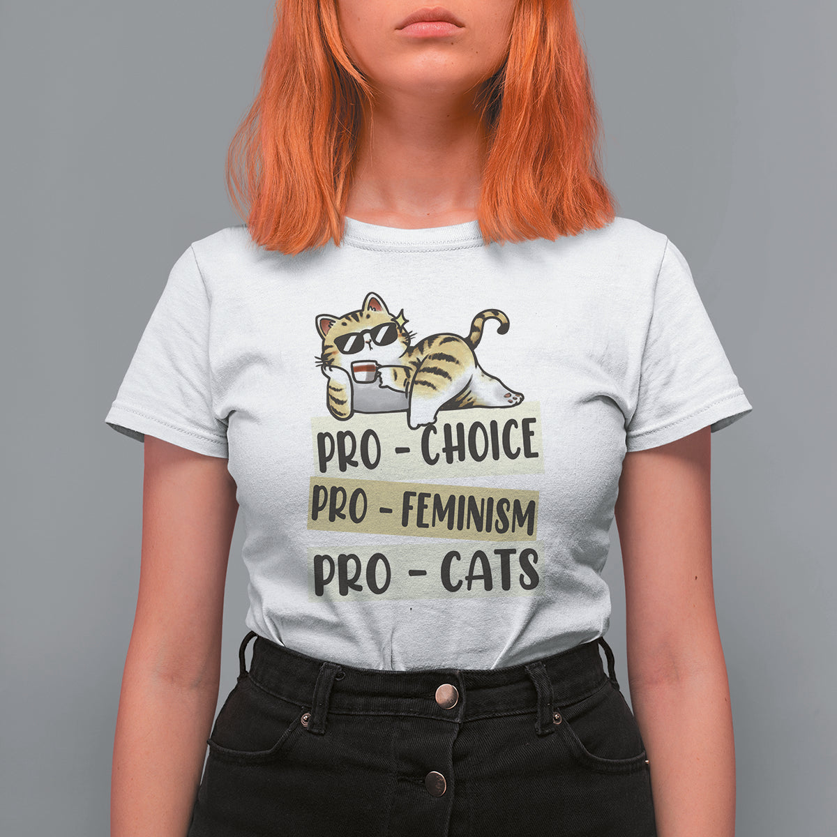 Feminist T Shirt For Women Pro Choice Pro Feminism Pro Cats Funny Cat Coffee - Wonder Print Shop