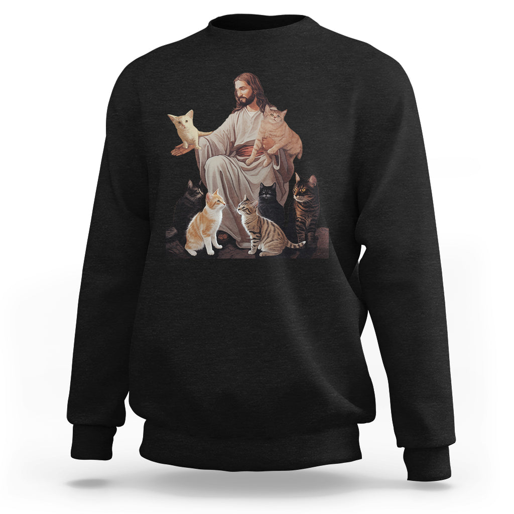 Jesus Hugs Cats Funny Christian Cat Lover Sweatshirt - Wonder Print Shop