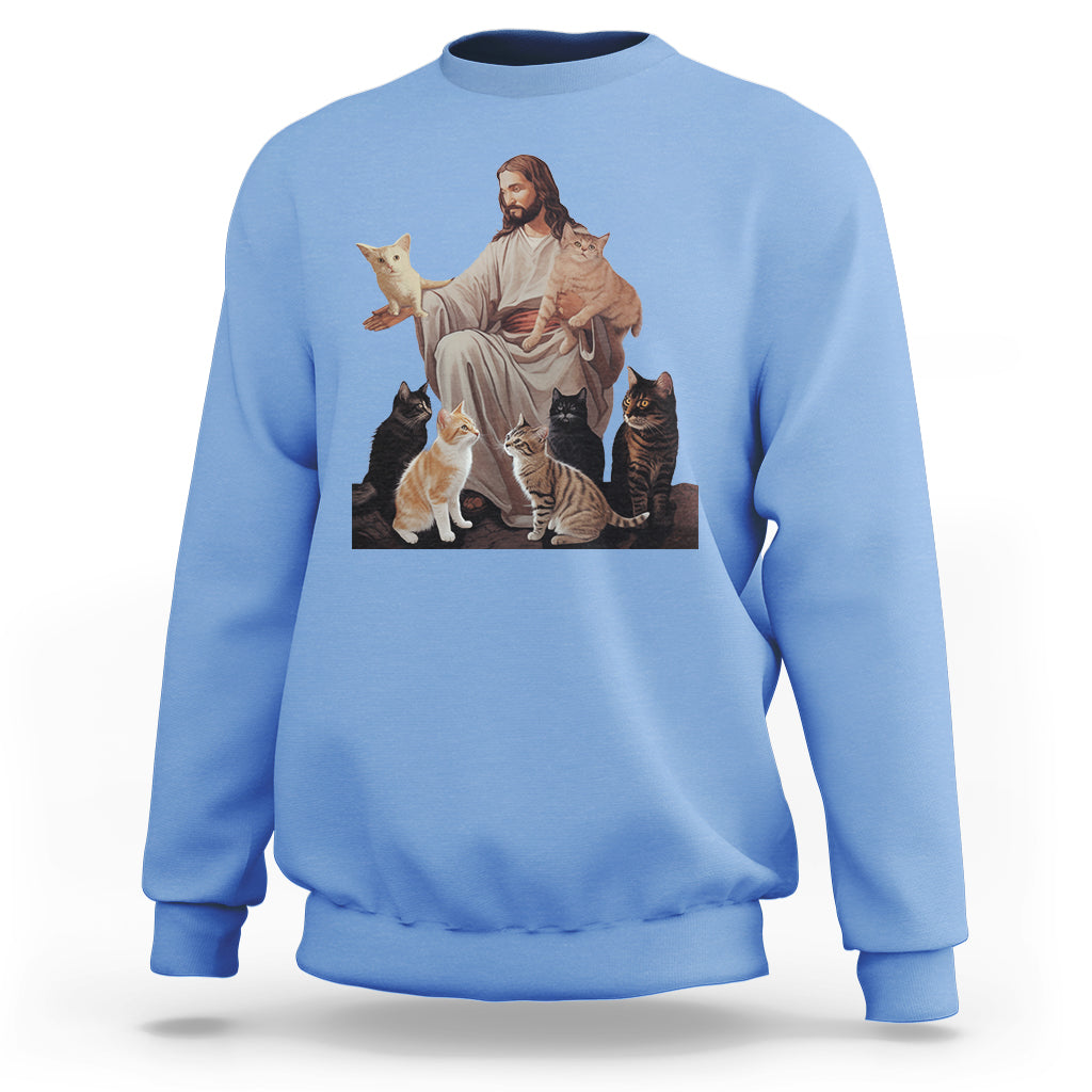 Jesus Hugs Cats Funny Christian Cat Lover Sweatshirt - Wonder Print Shop
