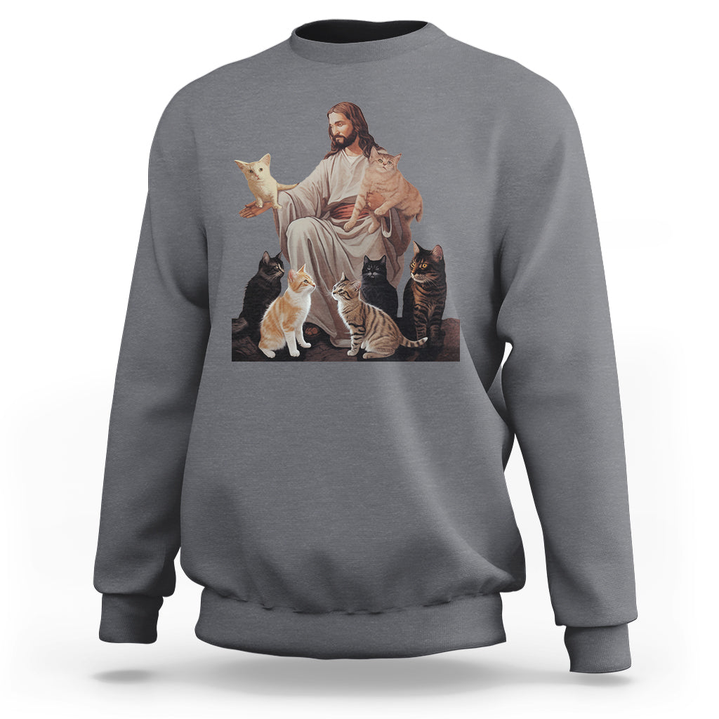 Jesus Hugs Cats Funny Christian Cat Lover Sweatshirt - Wonder Print Shop