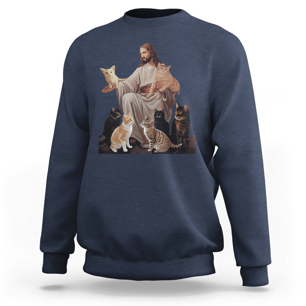 Jesus Hugs Cats Funny Christian Cat Lover Sweatshirt - Wonder Print Shop