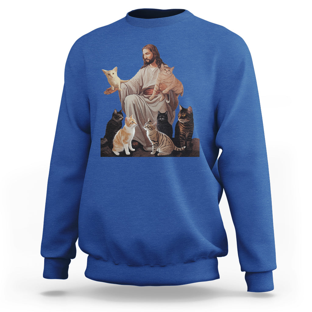 Jesus Hugs Cats Funny Christian Cat Lover Sweatshirt - Wonder Print Shop
