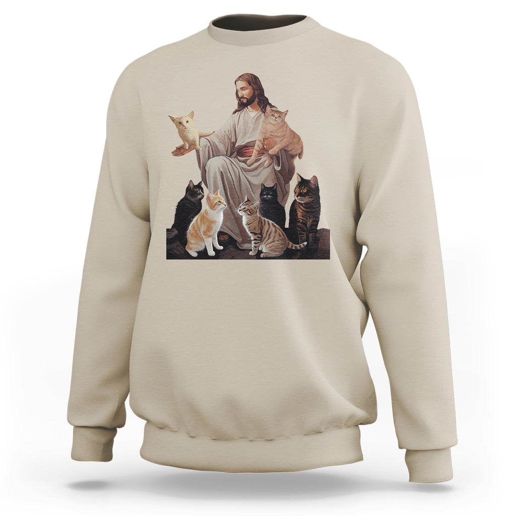 Jesus Hugs Cats Funny Christian Cat Lover Sweatshirt - Wonder Print Shop