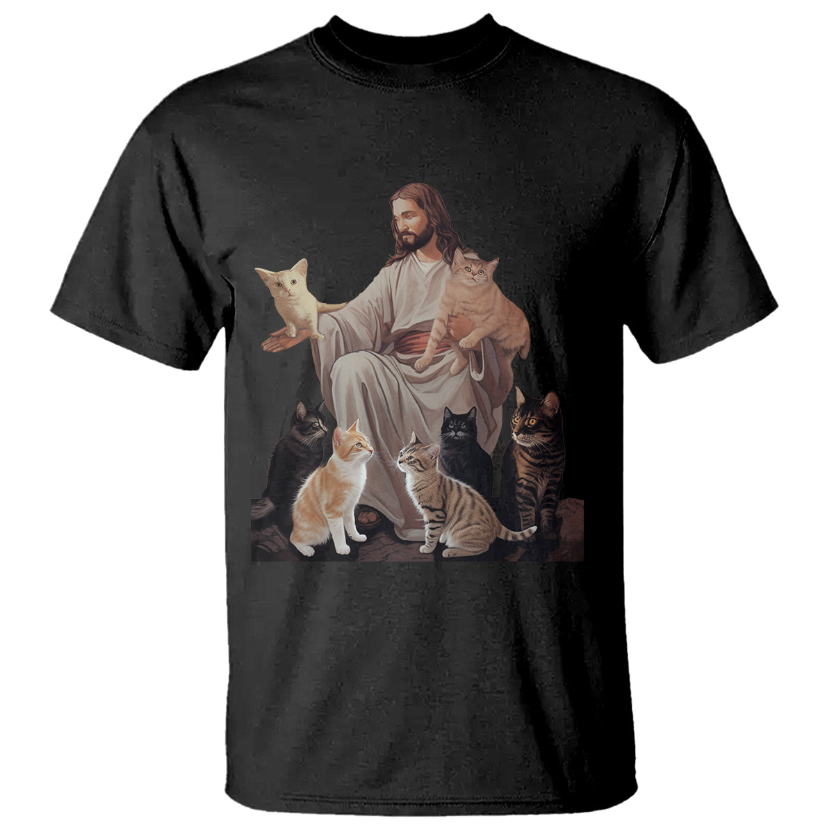 Jesus Hugs Cats Funny Christian Cat Lover T Shirt - Wonder Print Shop