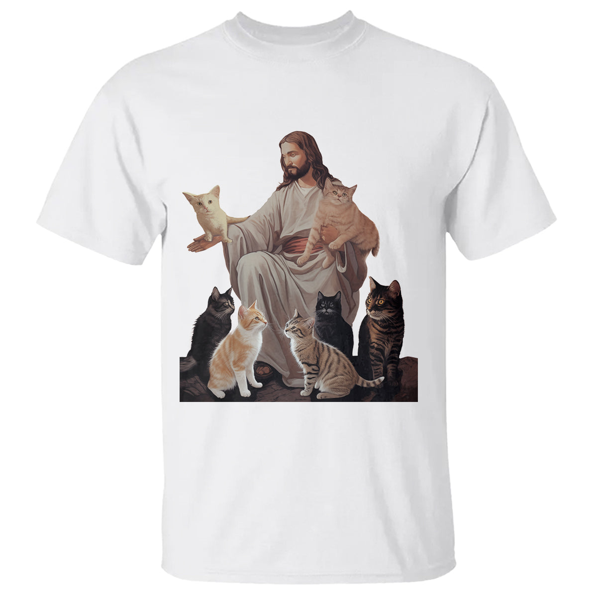 Jesus Hugs Cats Funny Christian Cat Lover T Shirt - Wonder Print Shop