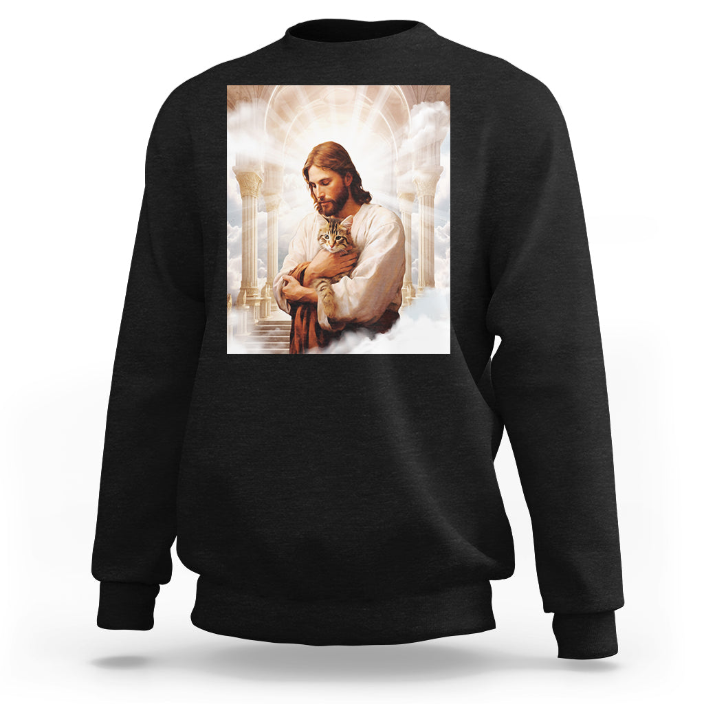 Jesus Hugs Cats Paradise Funny Christian Cat Lover Sweatshirt - Wonder Print Shop