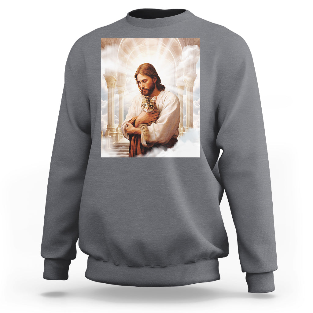 Jesus Hugs Cats Paradise Funny Christian Cat Lover Sweatshirt - Wonder Print Shop
