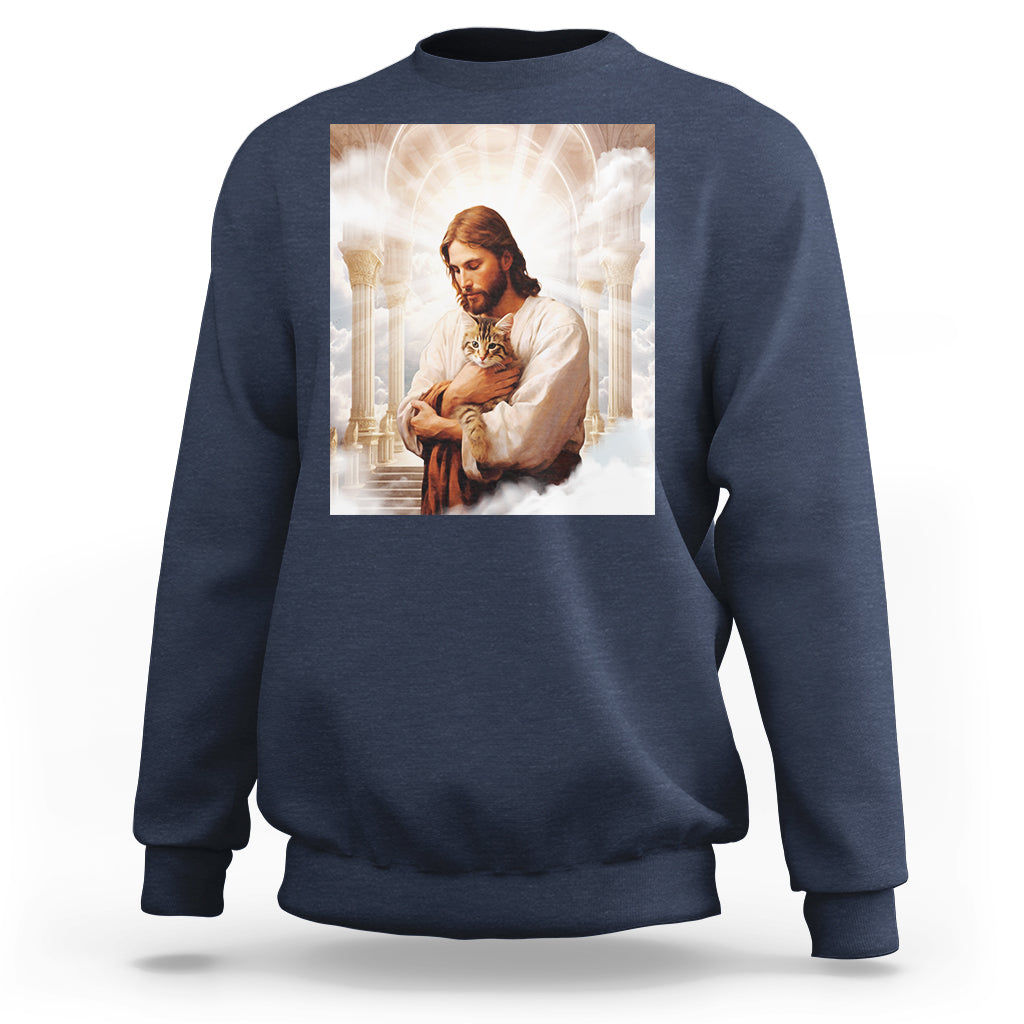 Jesus Hugs Cats Paradise Funny Christian Cat Lover Sweatshirt - Wonder Print Shop