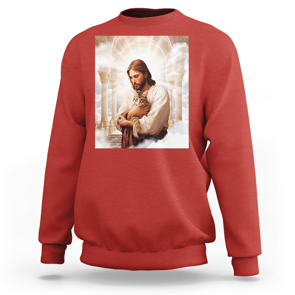Jesus Hugs Cats Paradise Funny Christian Cat Lover Sweatshirt - Wonder Print Shop