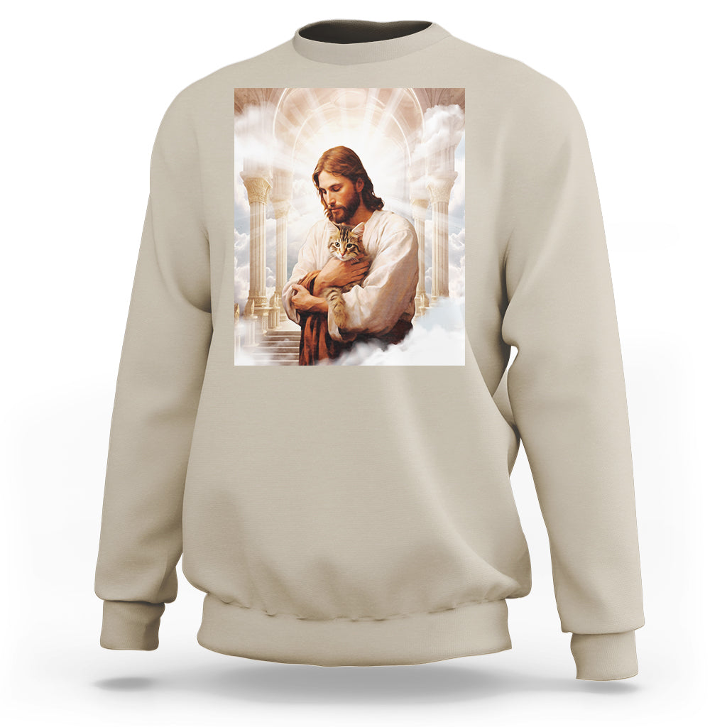 Jesus Hugs Cats Paradise Funny Christian Cat Lover Sweatshirt - Wonder Print Shop