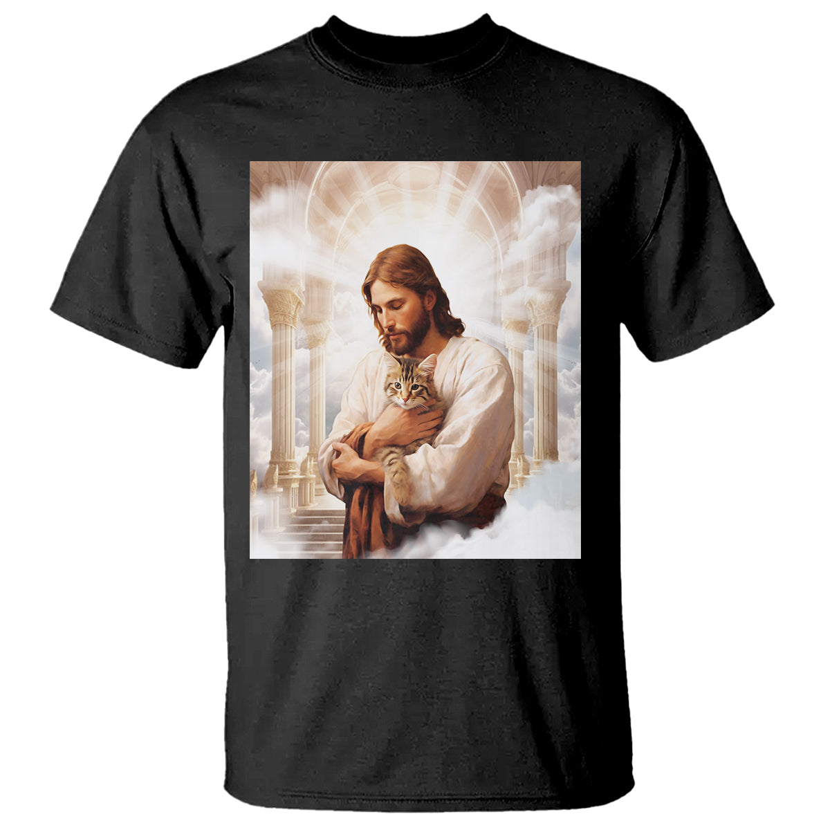 Jesus Hugs Cats Paradise Funny Christian Cat Lover T Shirt - Wonder Print Shop