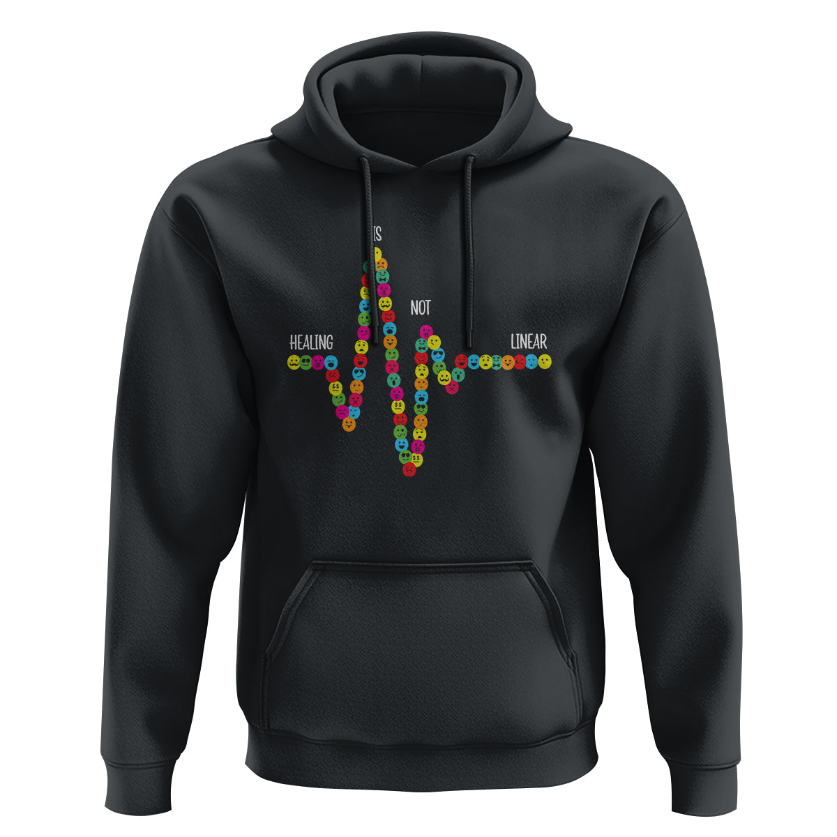 Mental Health Hoodie Healing Is Not Linear Emotion Faces - Wonder Print Shop