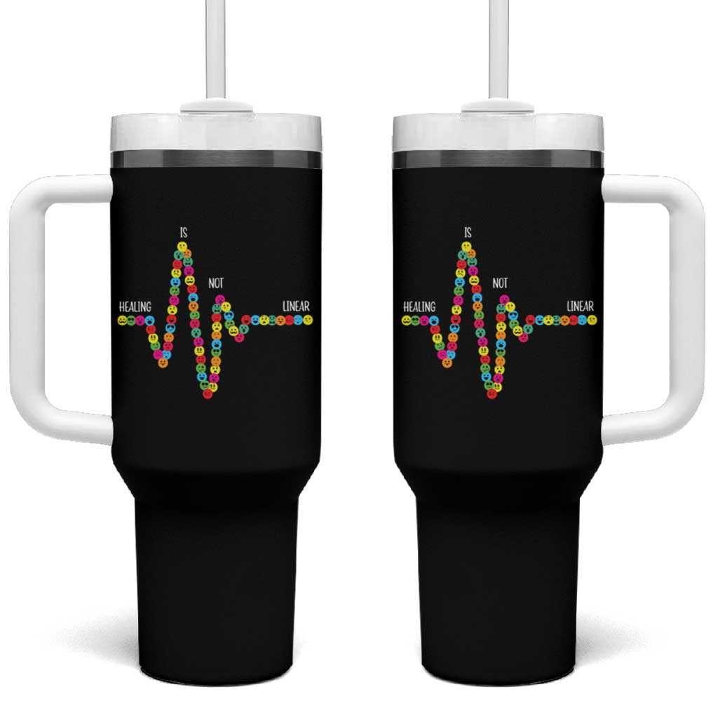 Mental Health Tumbler With Handle Healing Is Not Linear Emotion Faces