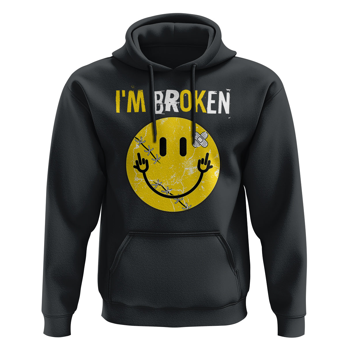 Mental Health Hoodie I'm Broken I'm Ok Invisible Illness Funny Fxxk Emotion Face - Wonder Print Shop