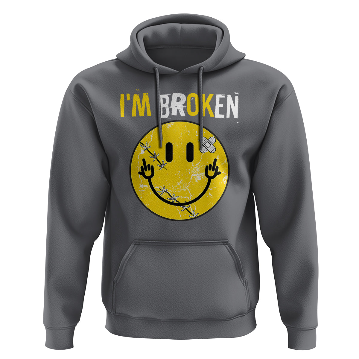 Mental Health Hoodie I'm Broken I'm Ok Invisible Illness Funny Fxxk Emotion Face - Wonder Print Shop