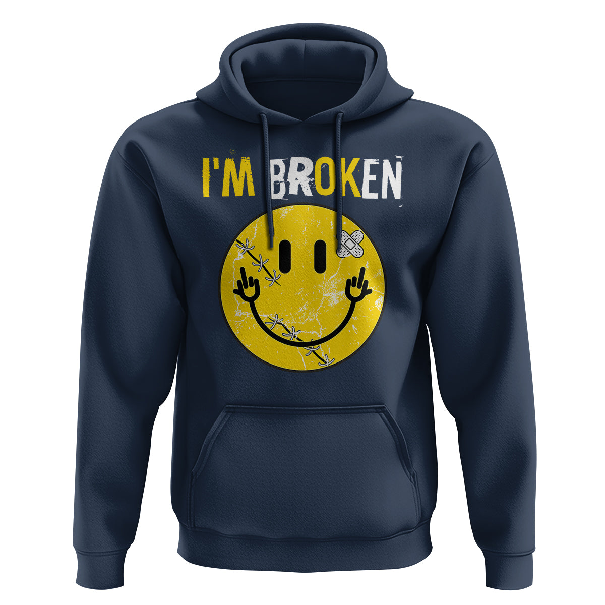 Mental Health Hoodie I'm Broken I'm Ok Invisible Illness Funny Fxxk Emotion Face - Wonder Print Shop