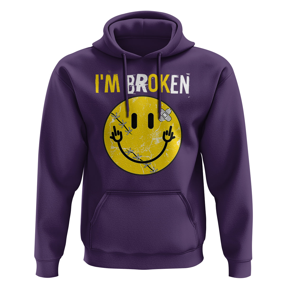 Mental Health Hoodie I'm Broken I'm Ok Invisible Illness Funny Fxxk Emotion Face - Wonder Print Shop