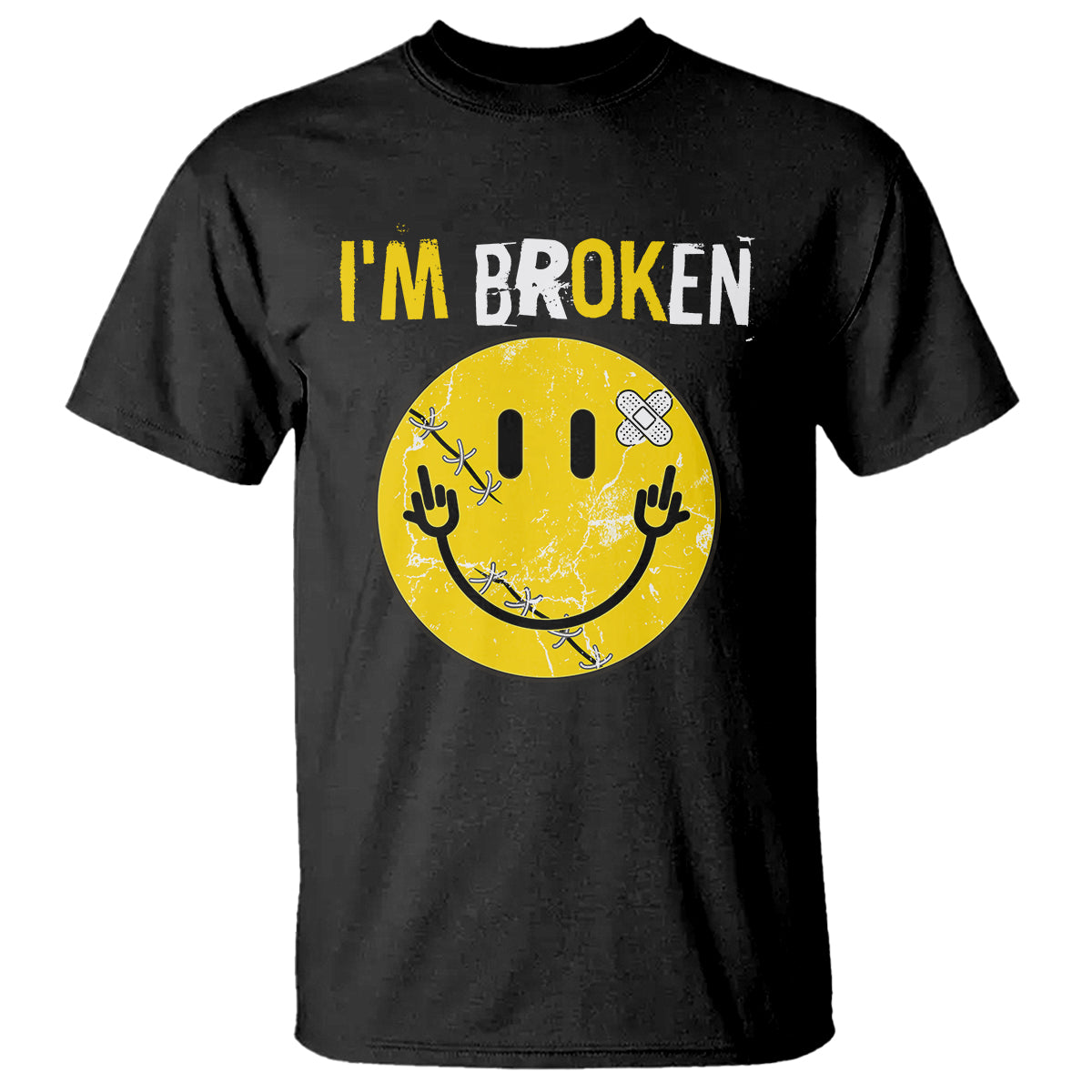 Mental Health T Shirt I'm Broken I'm Ok Invisible Illness Funny Fxxk Emotion Face - Wonder Print Shop