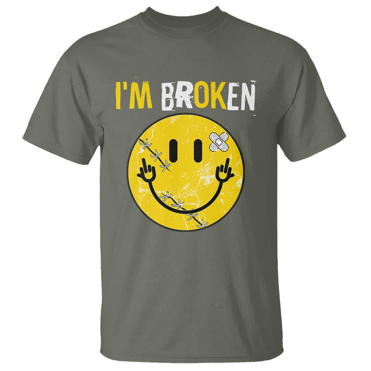 Mental Health T Shirt I'm Broken I'm Ok Invisible Illness Funny Fxxk Emotion Face - Wonder Print Shop