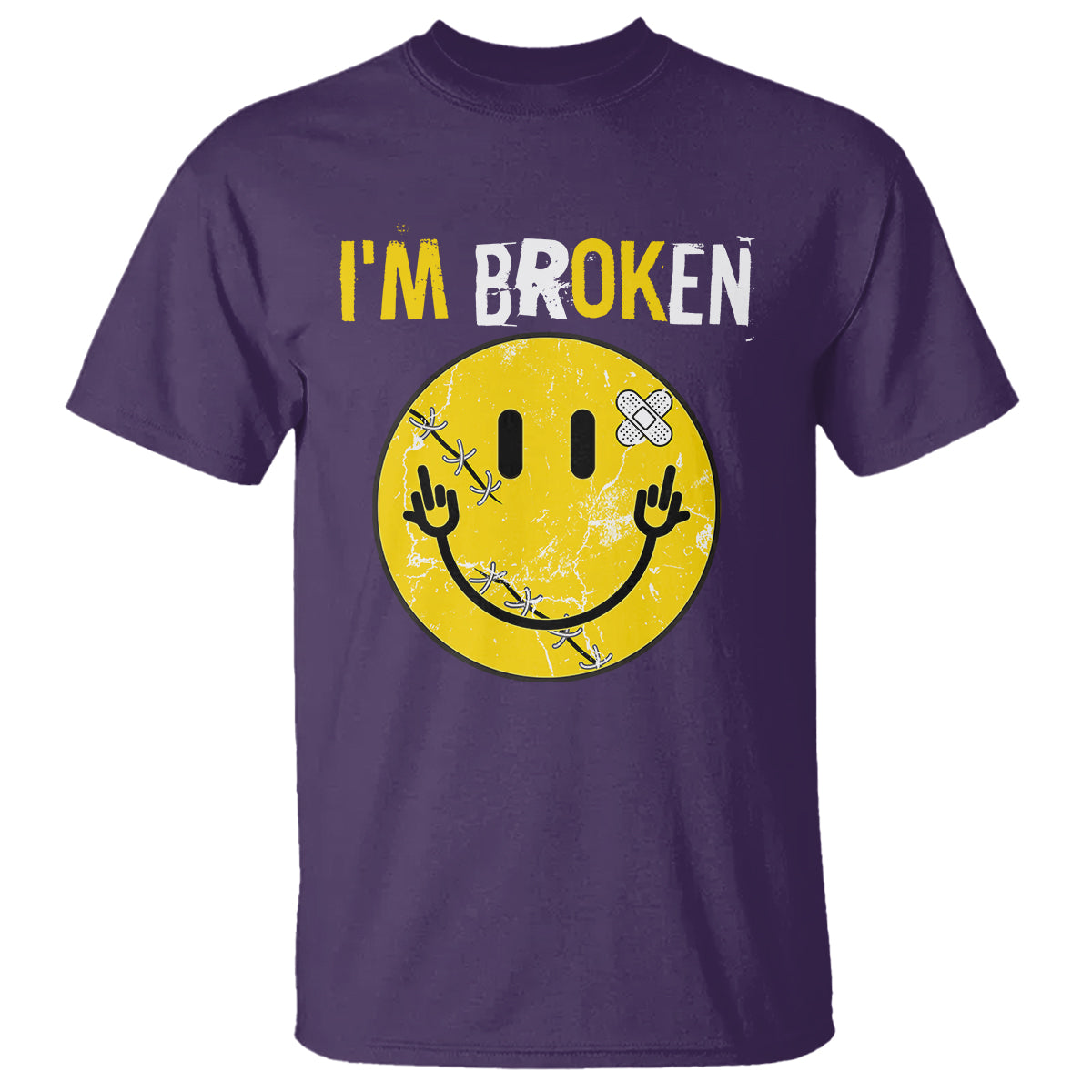Mental Health T Shirt I'm Broken I'm Ok Invisible Illness Funny Fxxk Emotion Face - Wonder Print Shop
