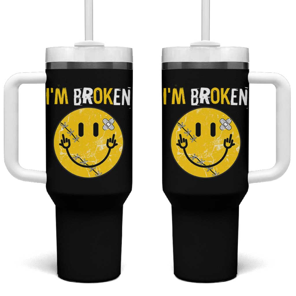 Mental Health Tumbler With Handle I'm Broken I'm Ok Invisible Illness Funny Fxxk Emotion Face