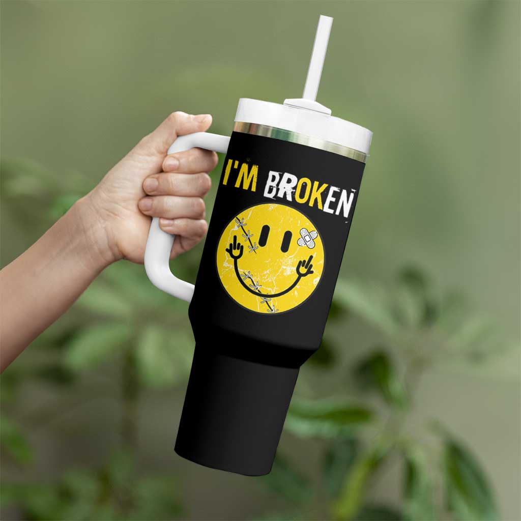 Mental Health Tumbler With Handle I'm Broken I'm Ok Invisible Illness Funny Fxxk Emotion Face