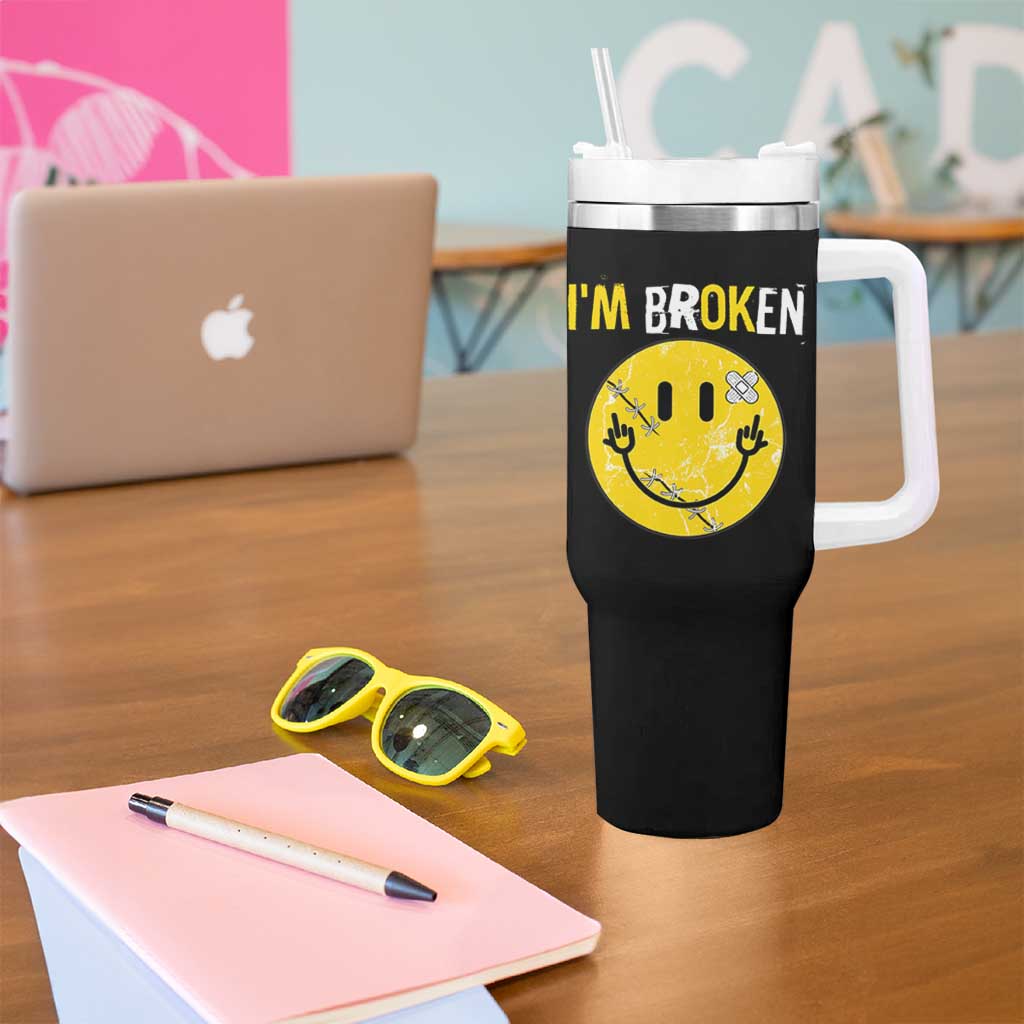 Mental Health Tumbler With Handle I'm Broken I'm Ok Invisible Illness Funny Fxxk Emotion Face