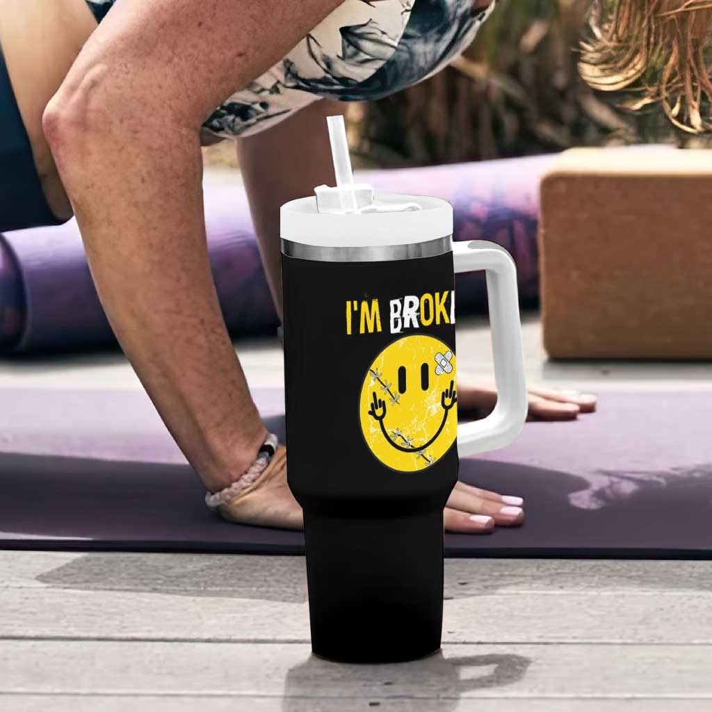 Mental Health Tumbler With Handle I'm Broken I'm Ok Invisible Illness Funny Fxxk Emotion Face