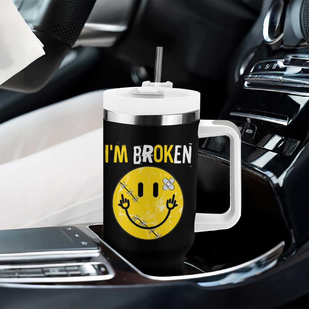 Mental Health Tumbler With Handle I'm Broken I'm Ok Invisible Illness Funny Fxxk Emotion Face