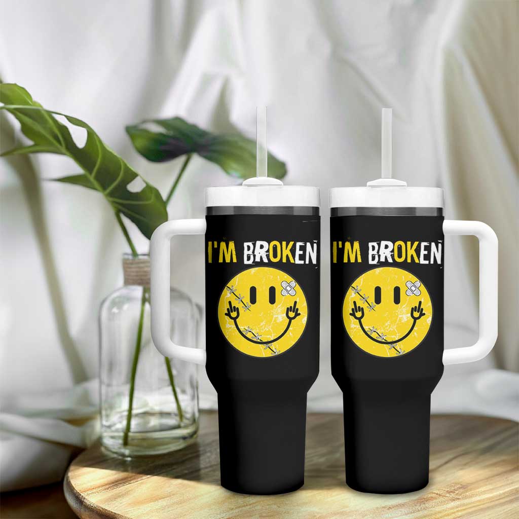 Mental Health Tumbler With Handle I'm Broken I'm Ok Invisible Illness Funny Fxxk Emotion Face