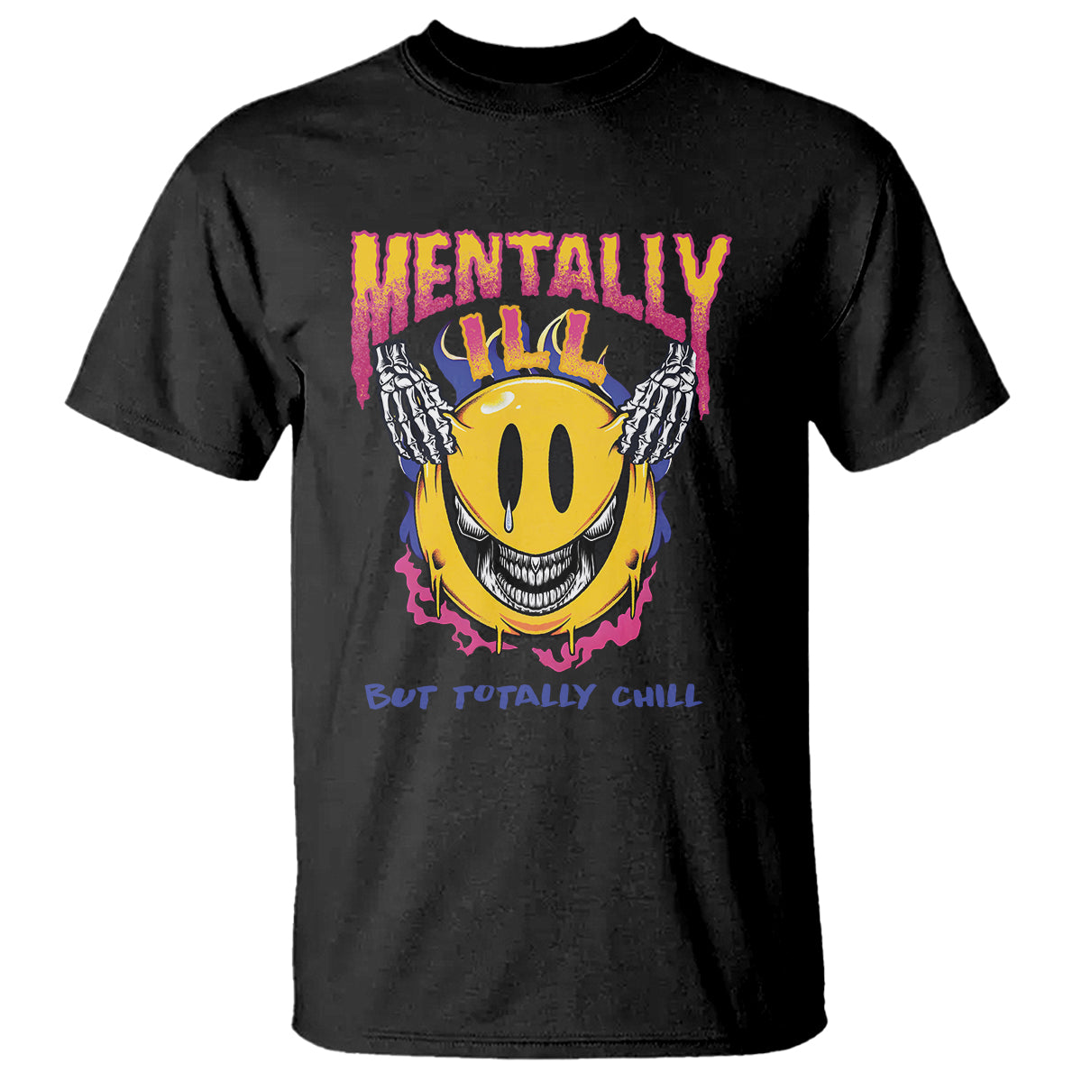 Mental Health T Shirt Mentally Ill But Totally Chill Emotion Faces - Wonder Print Shop