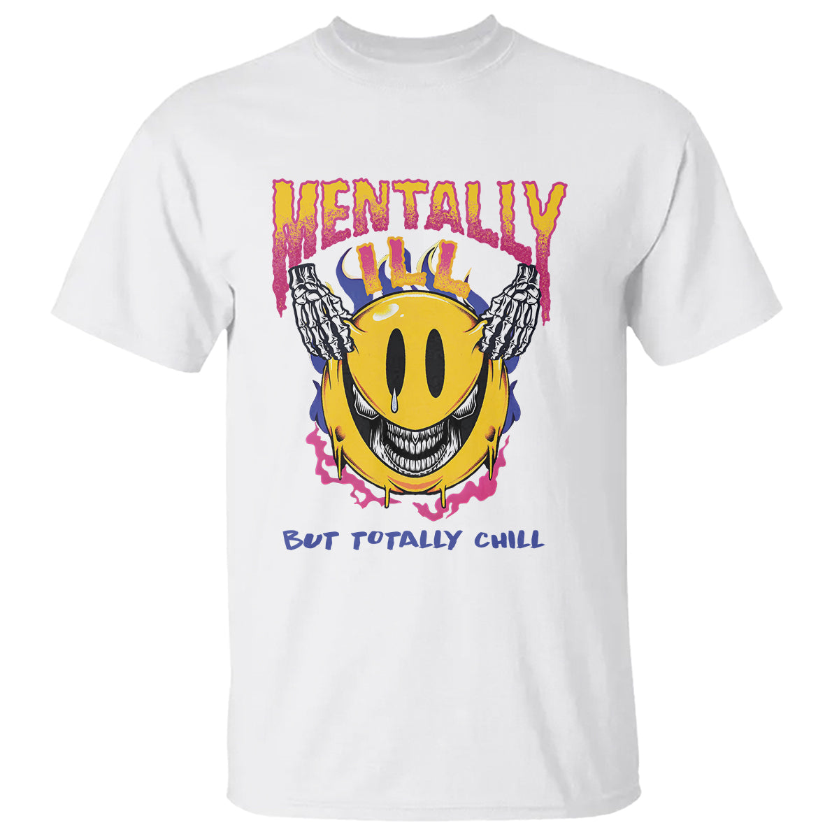 Mental Health T Shirt Mentally Ill But Totally Chill Emotion Faces - Wonder Print Shop