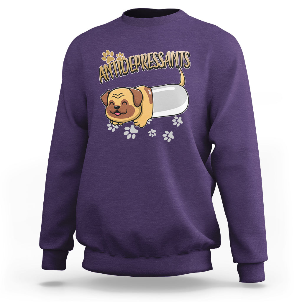 Mental Health Dog Lover Sweatshirt Antidepressants Dog Puppy Pill - Wonder Print Shop