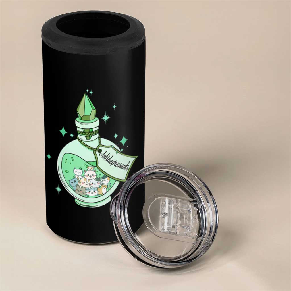 Mental Health Cat Lover 4 in 1 Can Cooler Tumbler Antidepressants Cat Cute Pill