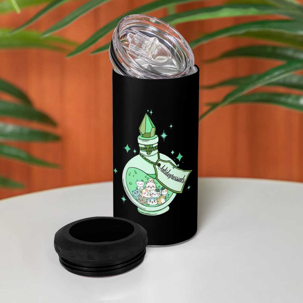 Mental Health Cat Lover 4 in 1 Can Cooler Tumbler Antidepressants Cat Cute Pill