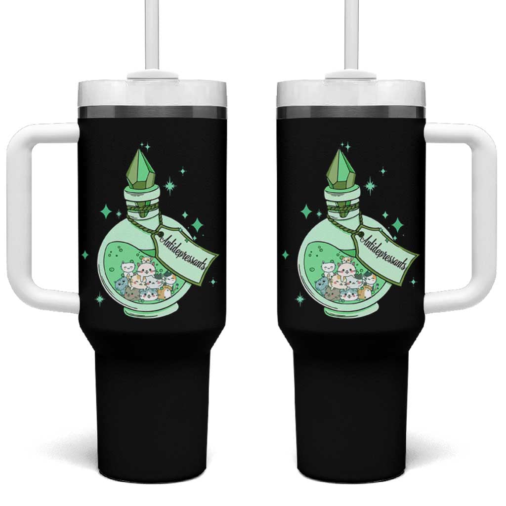 Mental Health Cat Lover Tumbler With Handle Antidepressants Cat Cute Pill